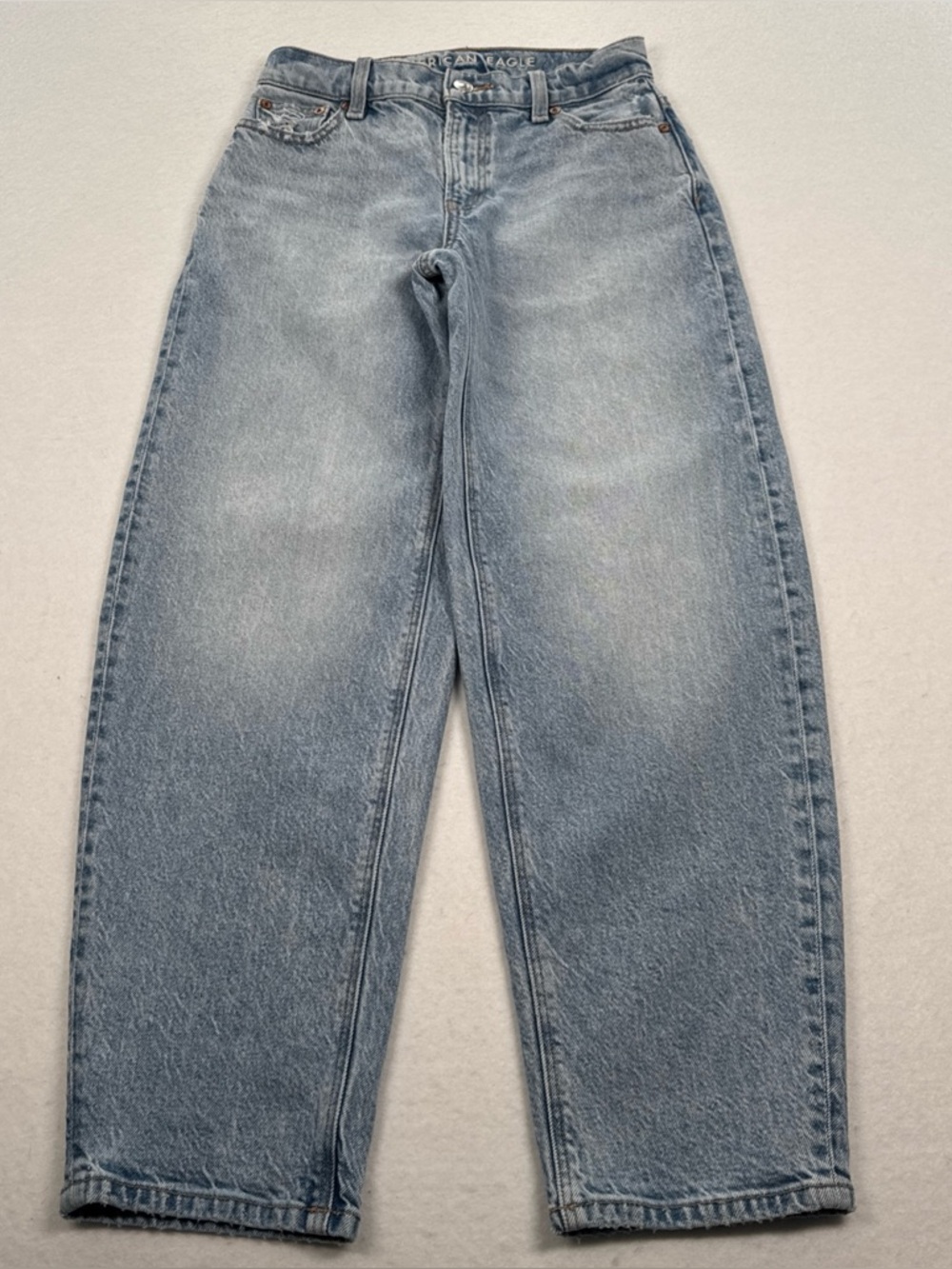 American Eagle Barrel Jeans Women’s 000 Wide Leg Light Blue Denim Baggy EUC